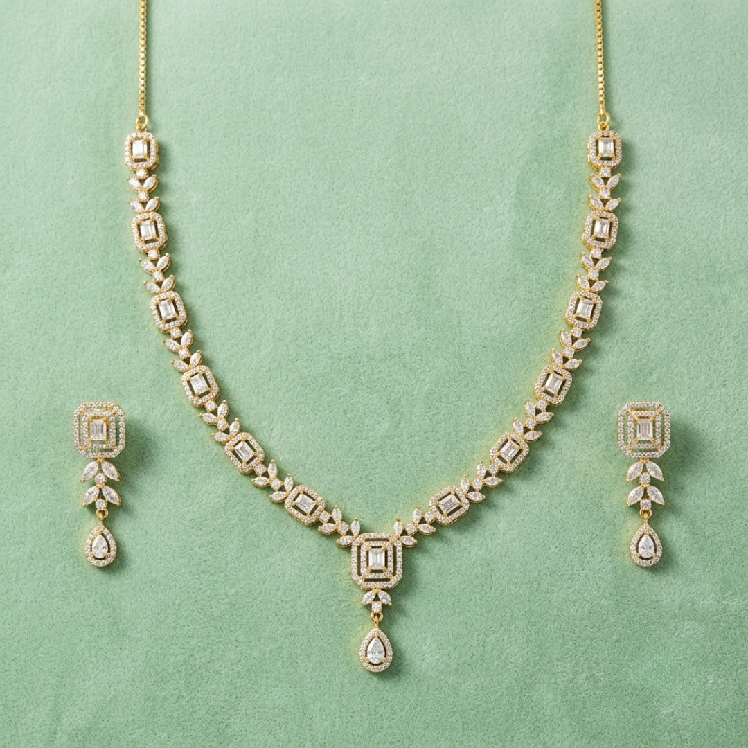 Luxury Emerald-Cut Diamond Necklace Set